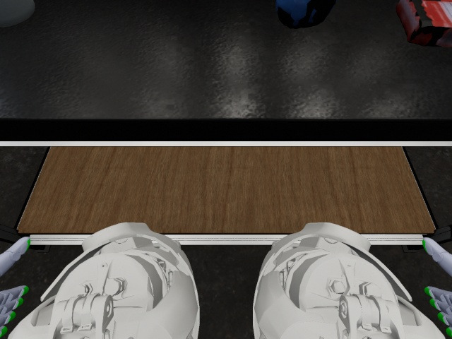 Torso camera: the table's edge and Apollo's two hands