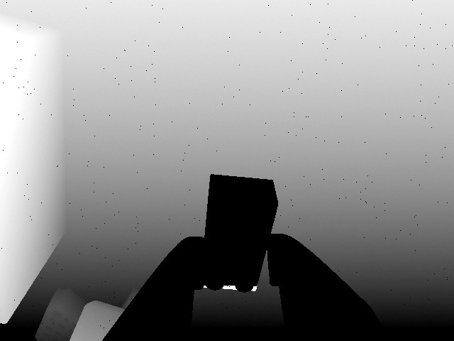 Wrist camera's depth image of the same moment