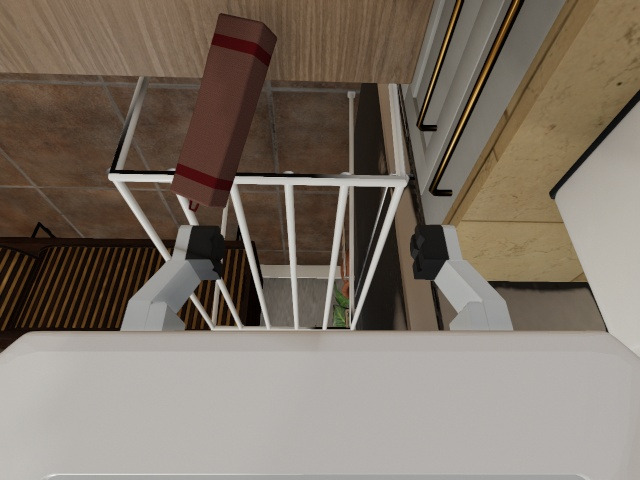 Wrist camera: the towel leaning against the airer's outer frame, beside its rails