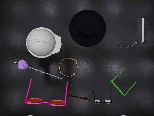 Overhead camera: the props laid out on the table, the purple wand at the left