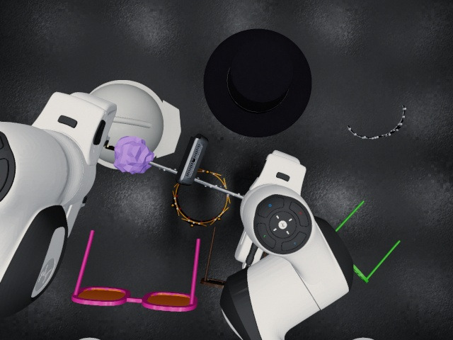 Overhead camera: both hands on the wand above the table