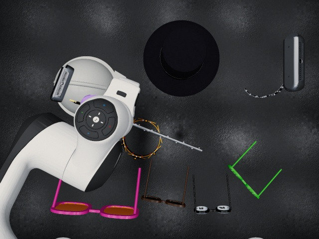 Overhead camera: the left hand holding the wand above the table